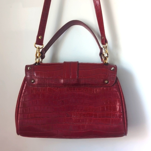 Vintage Real Croc Leather Burgundy Satchel Crossbody Purse Bag - Picture 8 of 12